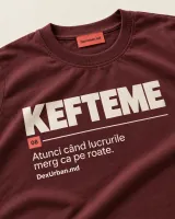 Tricou KEFTEME, bordo — detaliu de material și personalizare