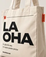 Torbă LA OHA, natur — detaliu de material și personalizare
