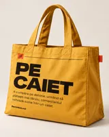 Torbă PE CAIET, Ocru — detaliu de material și personalizare